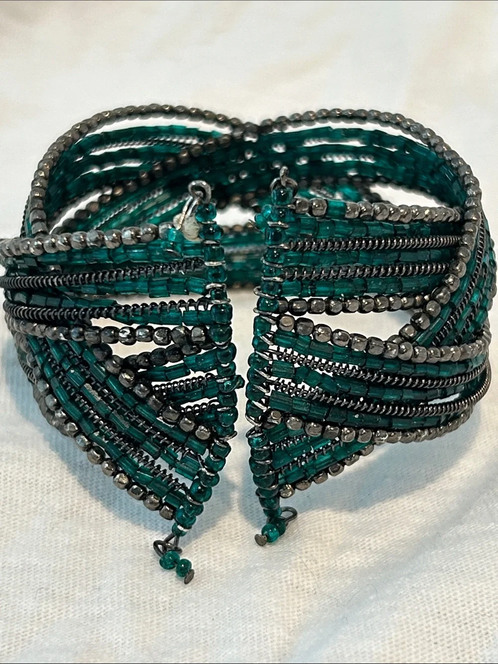 Teal Seed Bead Twist Cuff Bracelet - Women Jewelry